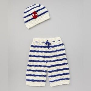 Nautical Striped Kids Beanie and Pants Set